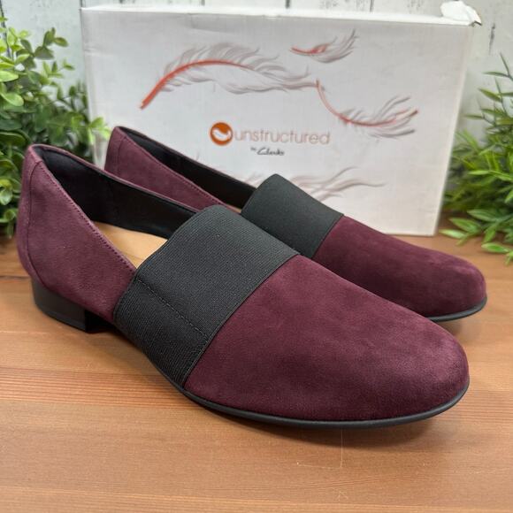 Unstructured by Clarks Un Blush Lo Suede Burgundy Loafers Size 8 - Picture 1 of 11